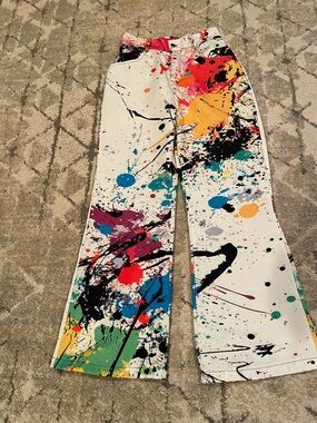 Wide Leg Paint-Splash Trousers in White